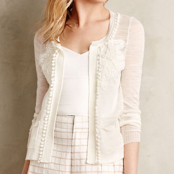 ANTHROPOLOGIE NWT BLACK POM-POM FRINGE CARDIGAN - Picture 3 of 8